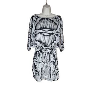 12th St. by Cynthia Vincent Silk Dress W/S White Black Snake skin LN/NWT